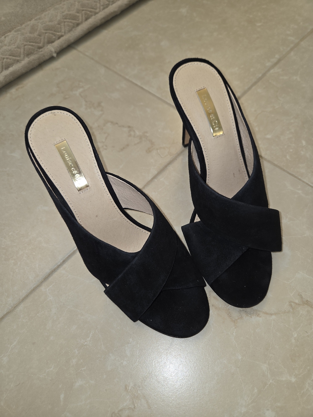 Louise et Cie Black Suede Cross-Strap Mule Heels